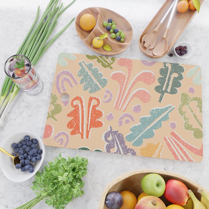 Block print leaves pattern peachy Cutting Board Gallery Image 2