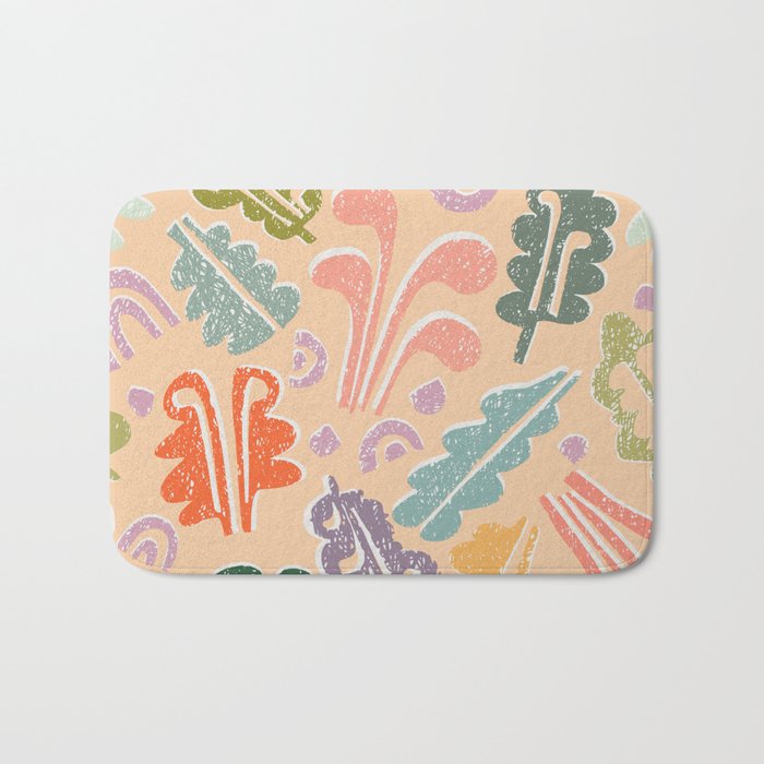 Block print leaves pattern peachy Bath Mat Gallery Image 1