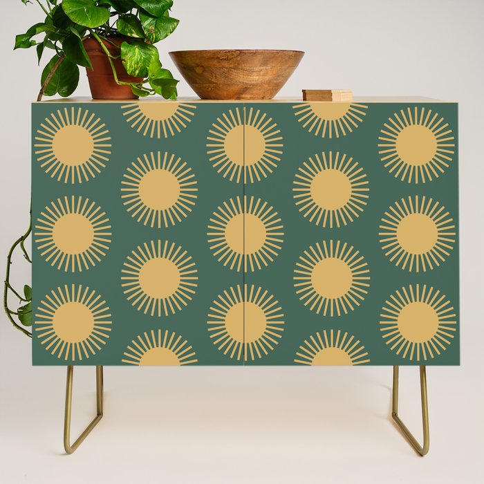 Boho Summer Sun Pattern X Kelly Green and Yellow Credenza Gallery Image 1