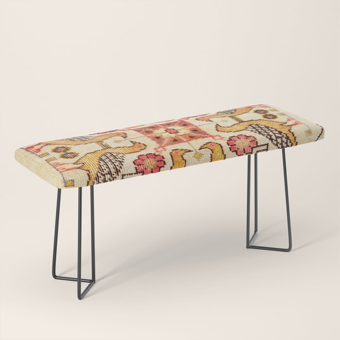 Antique Bird Motif Tabriz Persian Rug Print Bench Gallery Image 1