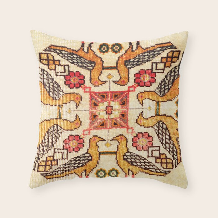 Antique Bird Motif Tabriz Persian Rug Print Throw Pillow Gallery Image 6