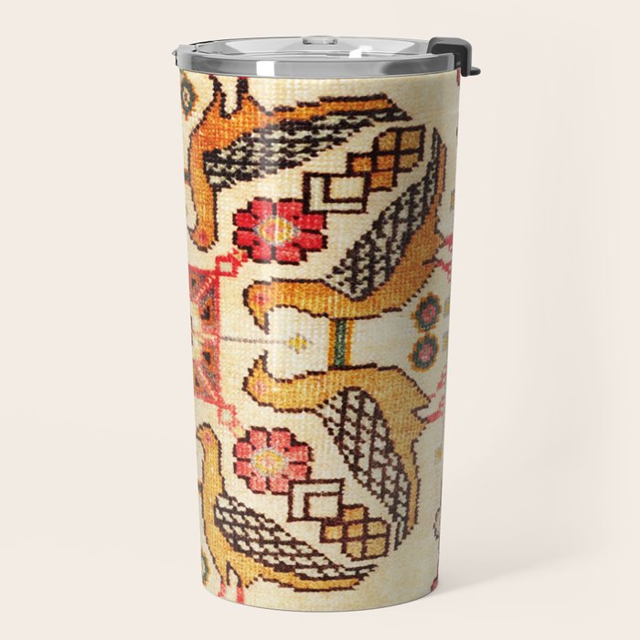 Antique Bird Motif Tabriz Persian Rug Print Travel Mug Gallery Image 2