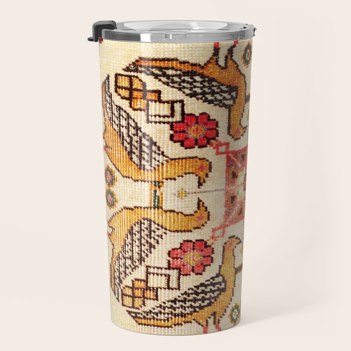 Antique Bird Motif Tabriz Persian Rug Print Travel Mug Gallery Image 3
