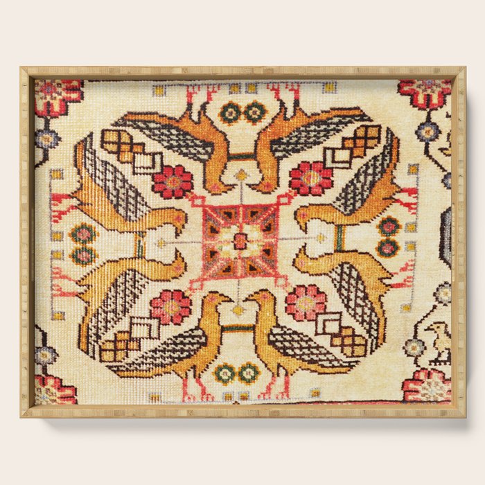 Antique Bird Motif Tabriz Persian Rug Print Serving Tray Gallery Image 1