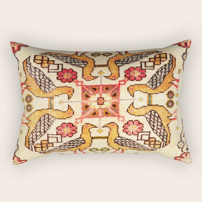 Antique Bird Motif Tabriz Persian Rug Print Rectangular Pillow Gallery Image 2