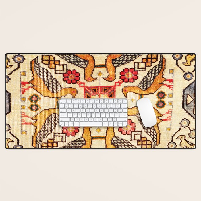 Antique Bird Motif Tabriz Persian Rug Print Desk Mat Gallery Image 1