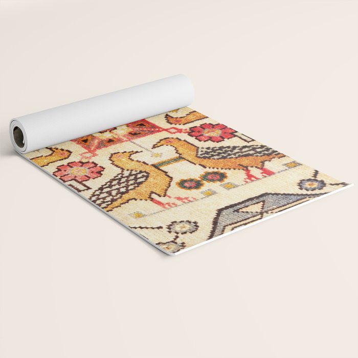 Antique Bird Motif Tabriz Persian Rug Print Yoga Mat Gallery Image 2