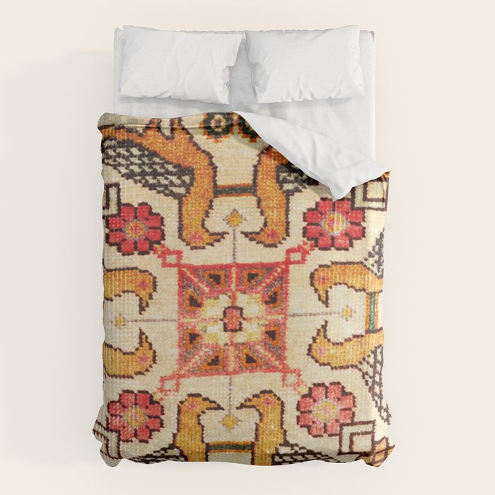 Antique Bird Motif Tabriz Persian Rug Print Duvet Cover Gallery Image 6