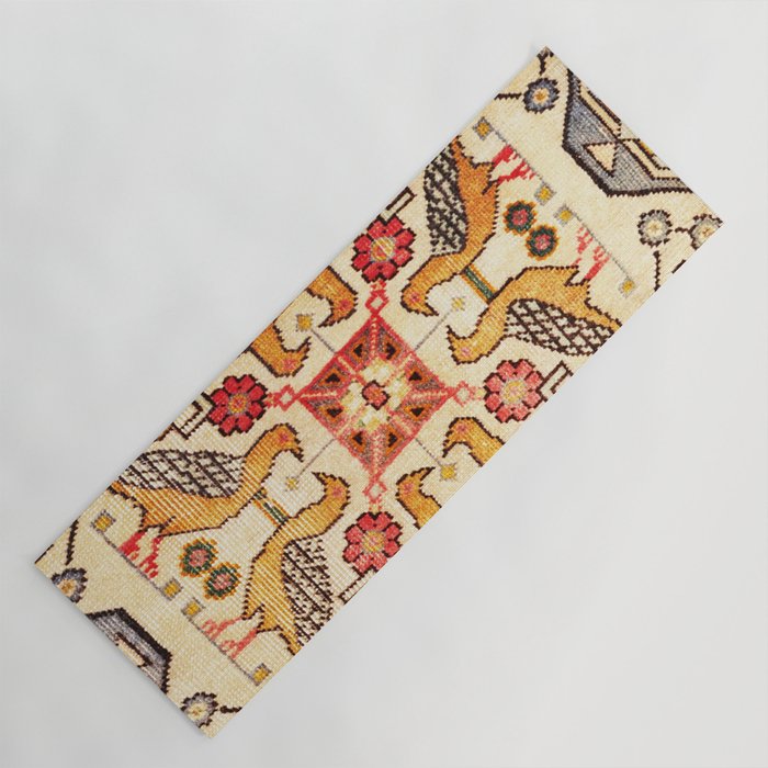 Antique Bird Motif Tabriz Persian Rug Print Yoga Mat Gallery Image 1
