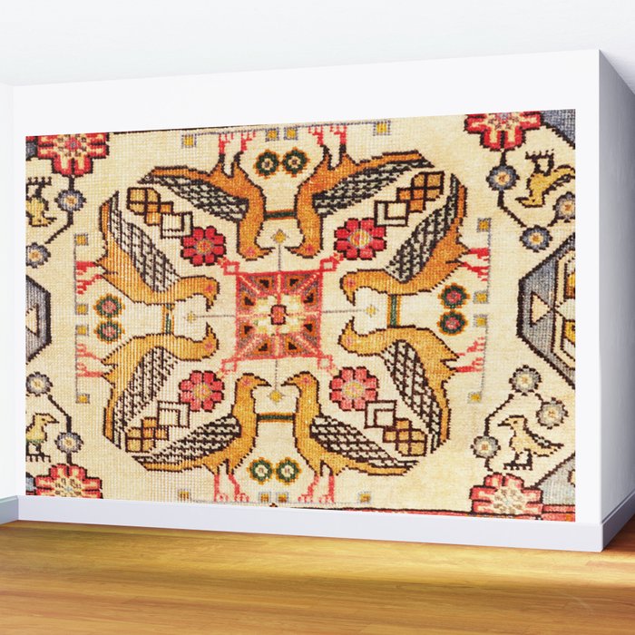 Antique Bird Motif Tabriz Persian Rug Print Wall Mural Gallery Image 2