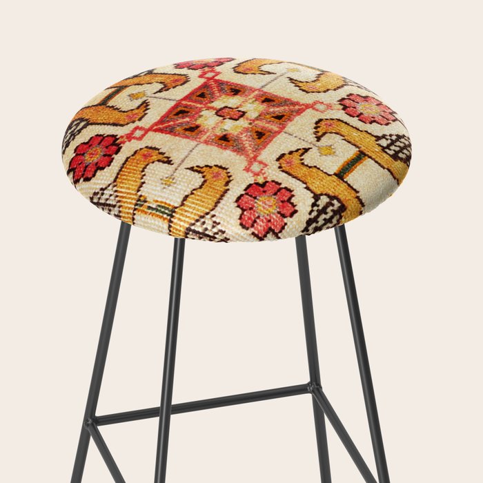 Antique Bird Motif Tabriz Persian Rug Print Stool Gallery Image 2