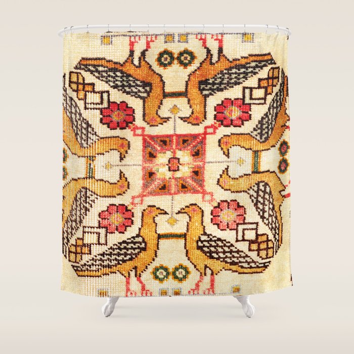 Antique Bird Motif Tabriz Persian Rug Print Shower Curtain Gallery Image 1