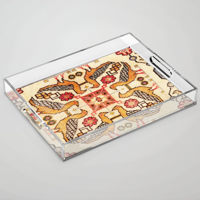 Antique Bird Motif Tabriz Persian Rug Print Acrylic Tray Gallery Image 1