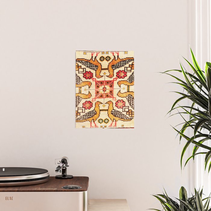 Antique Bird Motif Tabriz Persian Rug Print Poster Gallery Image 2