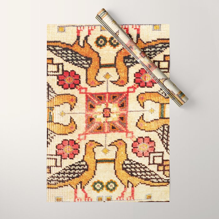 Antique Bird Motif Tabriz Persian Rug Print Wrapping Paper Gallery Image 1