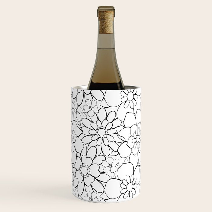 Black and white hand drawn flower art pattern Wine Chiller Gallery Image 3
