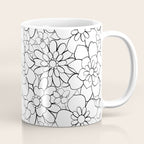 Black and white hand drawn flower art pattern Coffee Mug Gallery Image 1