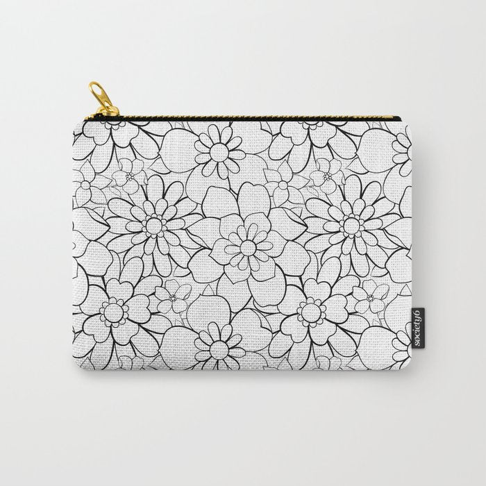 Black and white hand drawn flower art pattern Carry All Pouch Gallery Image 1