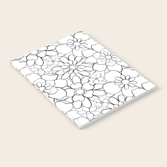 Black and white hand drawn flower art pattern Notebook Gallery Image 1