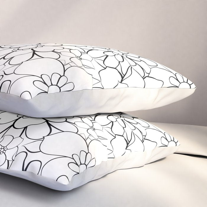 Black and white hand drawn flower art pattern Pillow Sham Gallery Image 3