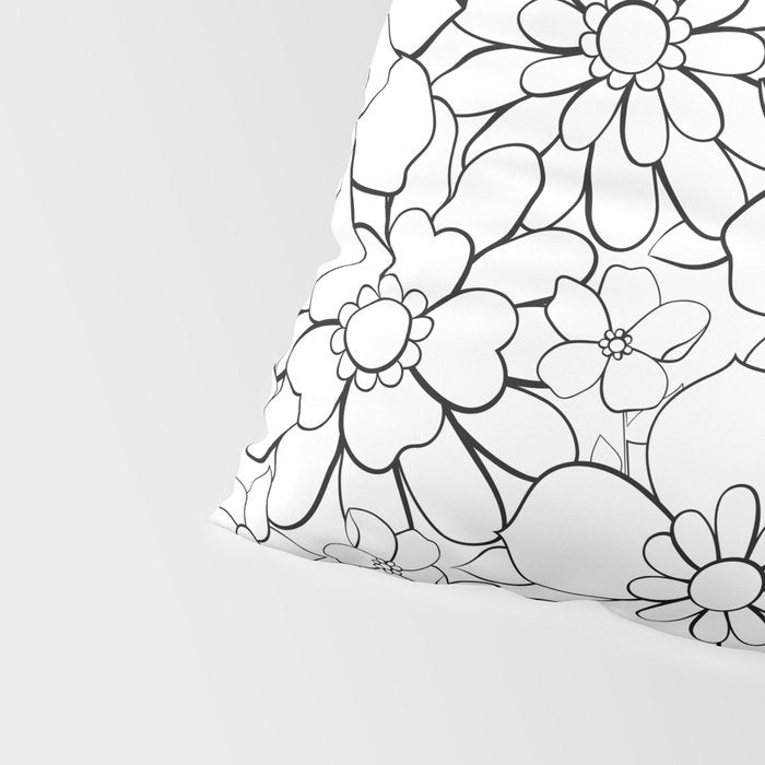 Black and white hand drawn flower art pattern Pillow Sham Gallery Image 4