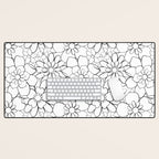 Black and white hand drawn flower art pattern Desk Mat Gallery Image 1