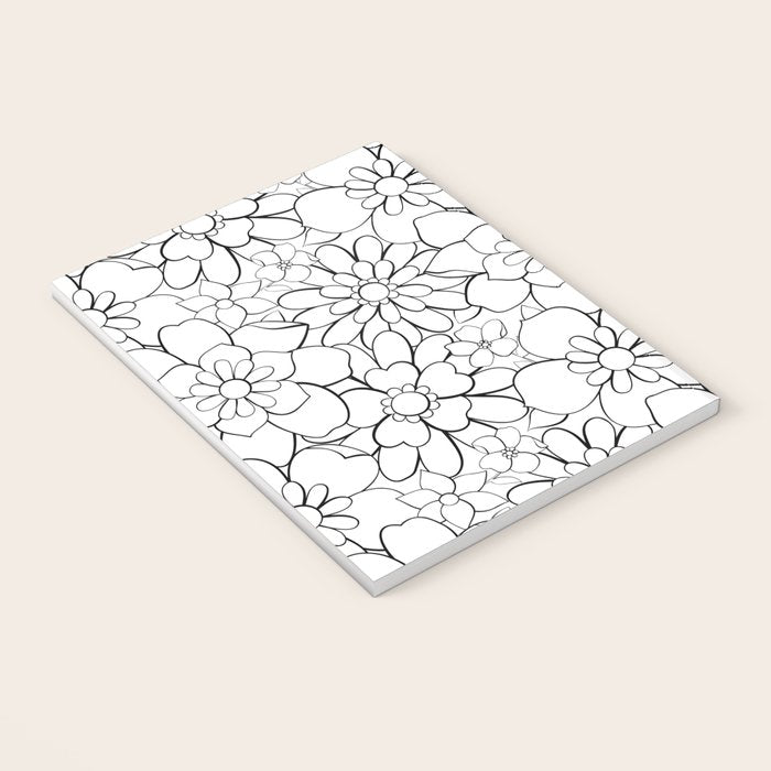Black and white hand drawn flower art pattern Notebook Gallery Image 3