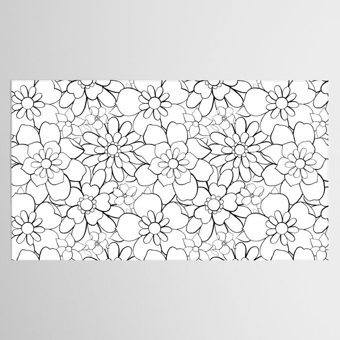 Black and white hand drawn flower art pattern Tablecloth Gallery Image 2