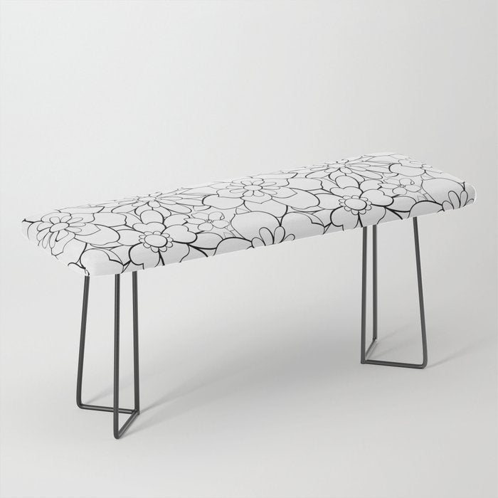 Black and white hand drawn flower art pattern Bench Gallery Image 1