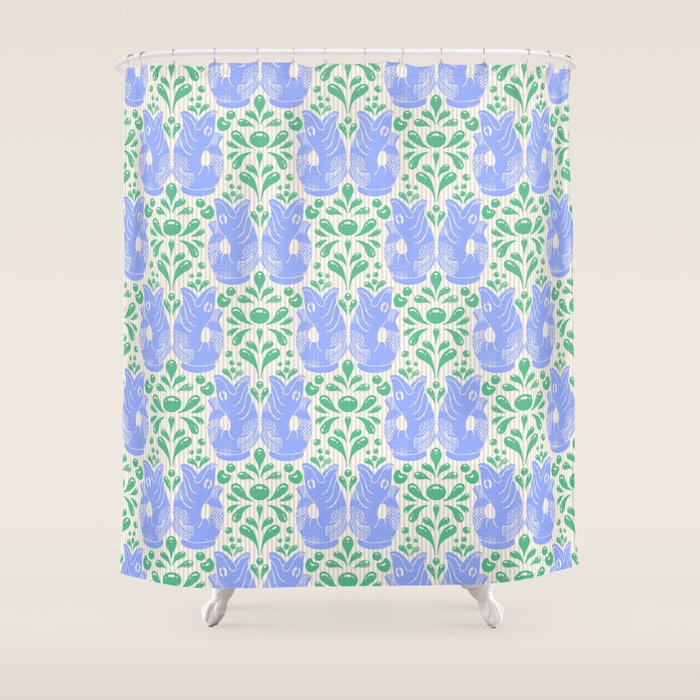 Retro Gurgle Fish Vases On Stripes - Blue And Teal Shower Curtain Gallery Image 1