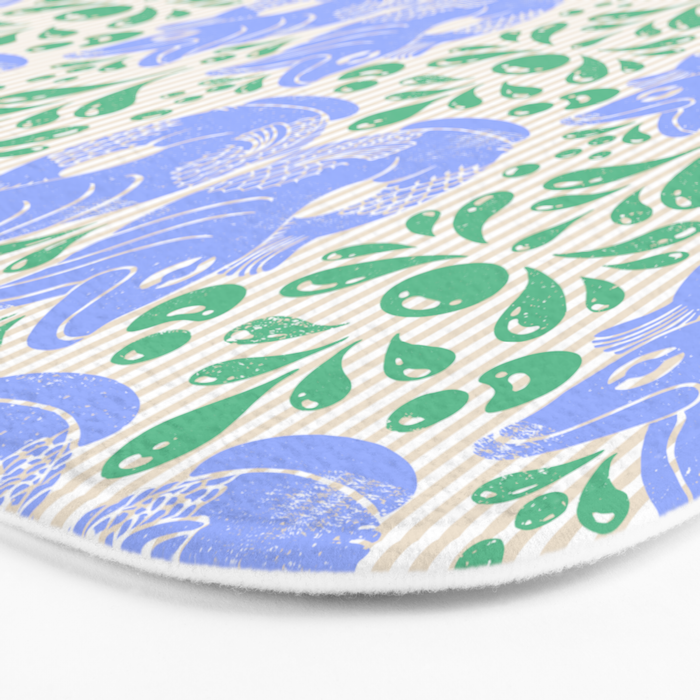 Retro Gurgle Fish Vases On Stripes - Blue And Teal Bath Mat Gallery Image 3