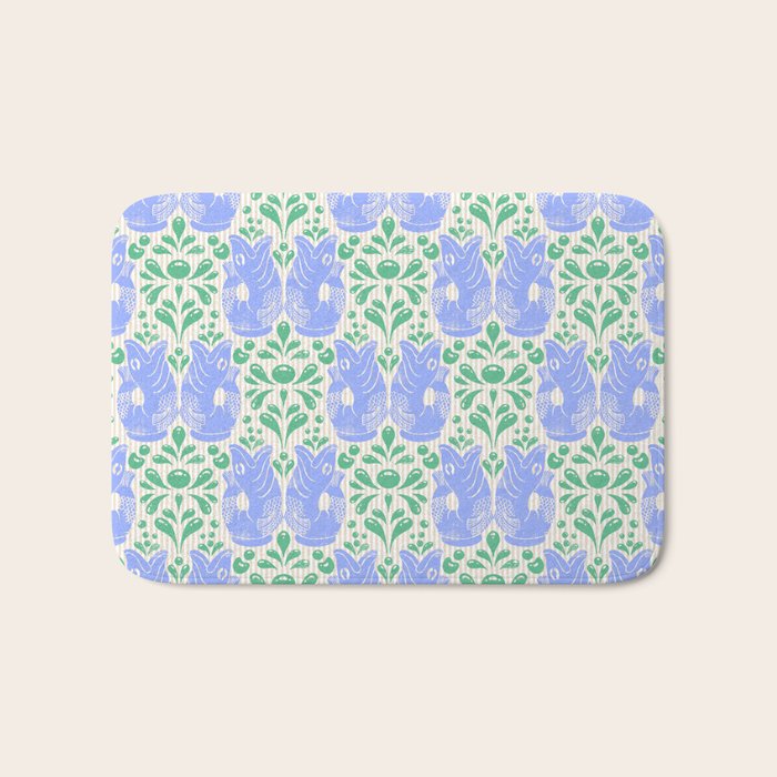 Retro Gurgle Fish Vases On Stripes - Blue And Teal Bath Mat Gallery Image 1
