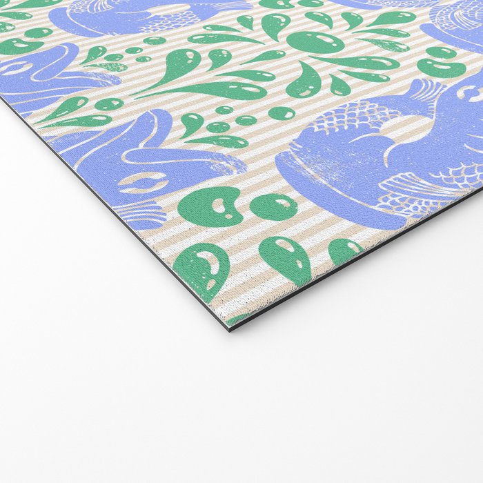 Retro Gurgle Fish Vases On Stripes - Blue And Teal Welcome Mat Gallery Image 2