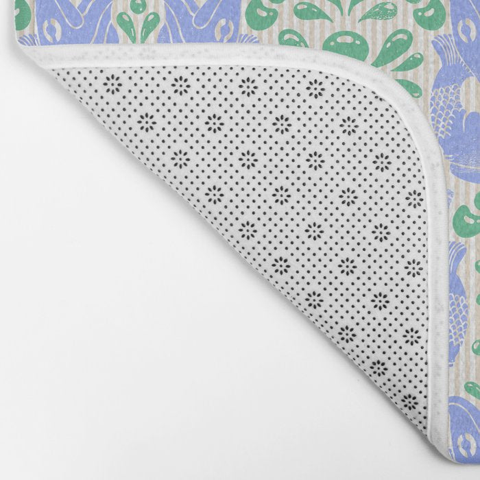 Retro Gurgle Fish Vases On Stripes - Blue And Teal Bath Mat Gallery Image 2