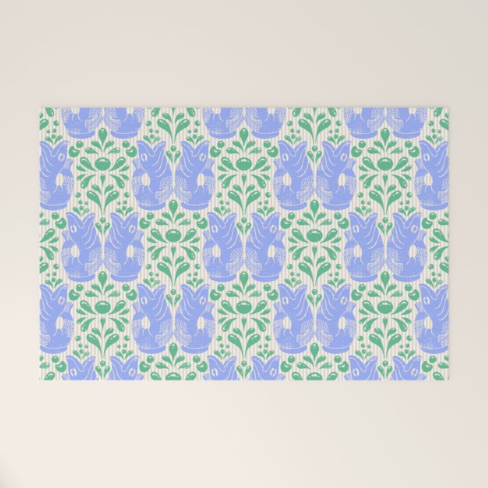 Retro Gurgle Fish Vases On Stripes - Blue And Teal Welcome Mat Gallery Image 1