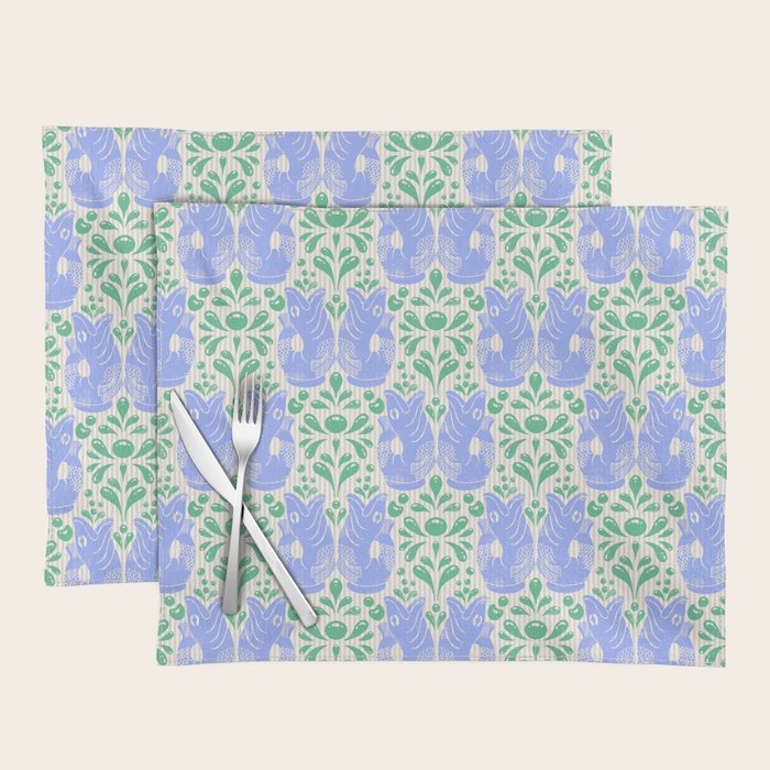 Retro Gurgle Fish Vases On Stripes - Blue And Teal Placemat Gallery Image 2