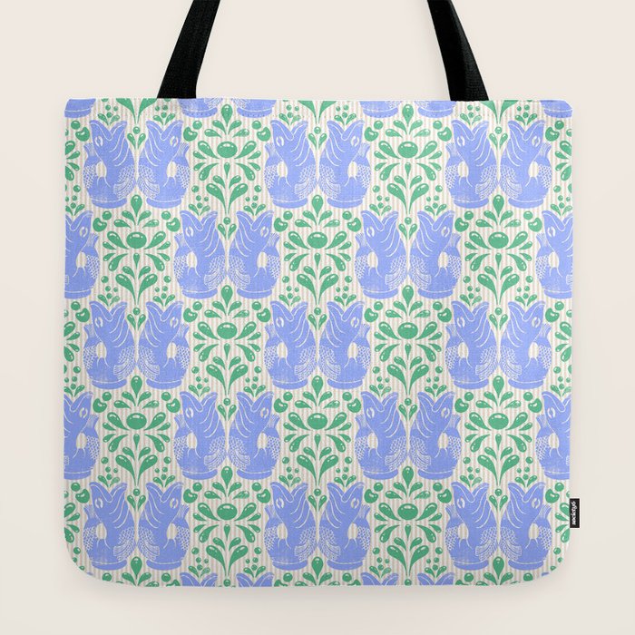 Retro Gurgle Fish Vases On Stripes - Blue And Teal Tote Bag Gallery Image 2