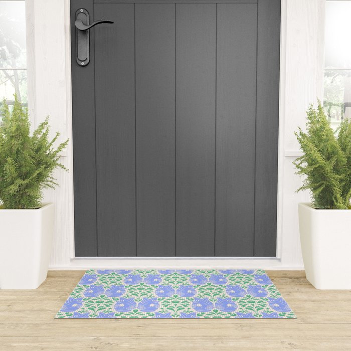 Retro Gurgle Fish Vases On Stripes - Blue And Teal Welcome Mat Gallery Image 3