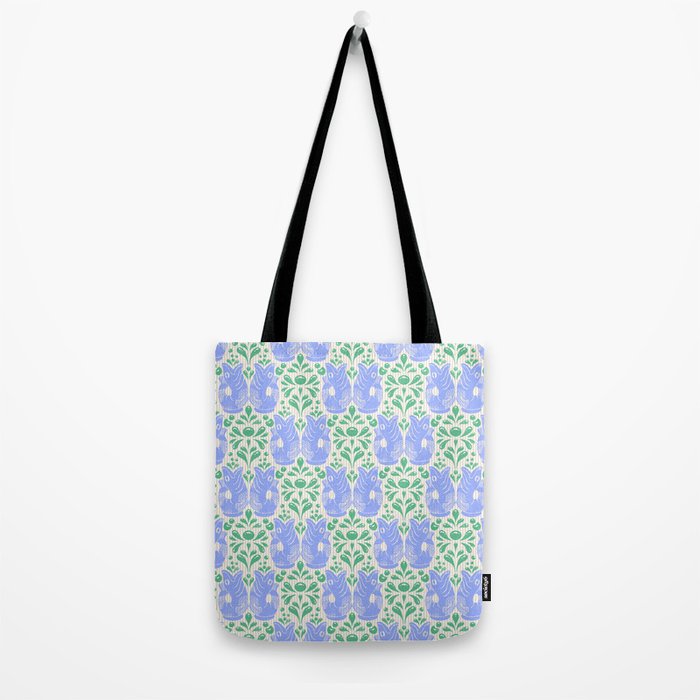 Retro Gurgle Fish Vases On Stripes - Blue And Teal Tote Bag Gallery Image 2