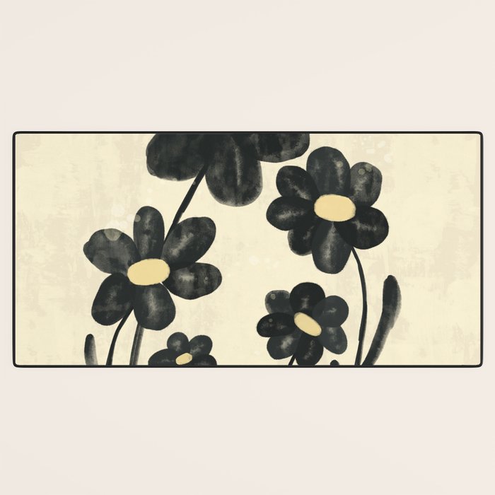 Minimalist Black Flowers Desk Mat Gallery Image 3