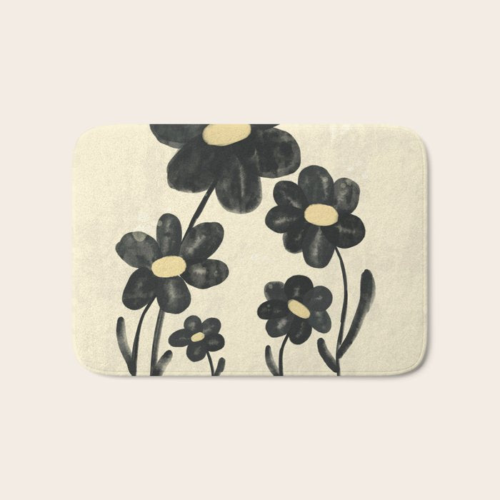 Minimalist Black Flowers Bath Mat Gallery Image 1