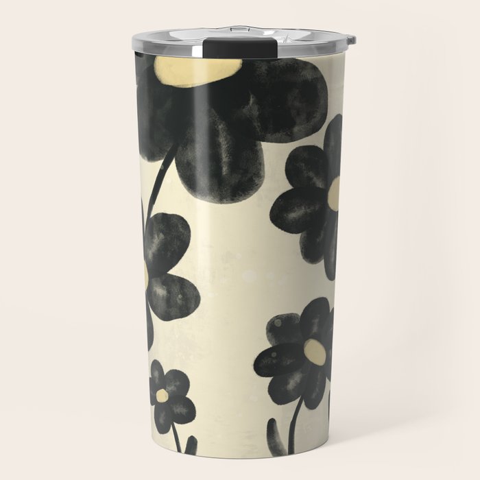 Minimalist Black Flowers Travel Mug Gallery Image 1