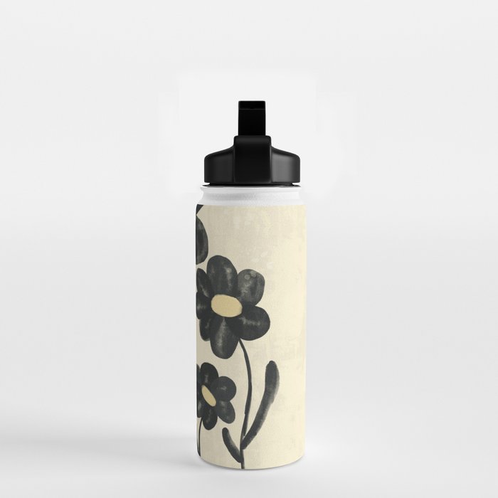 Minimalist Black Flowers Water Bottle Gallery Image 2