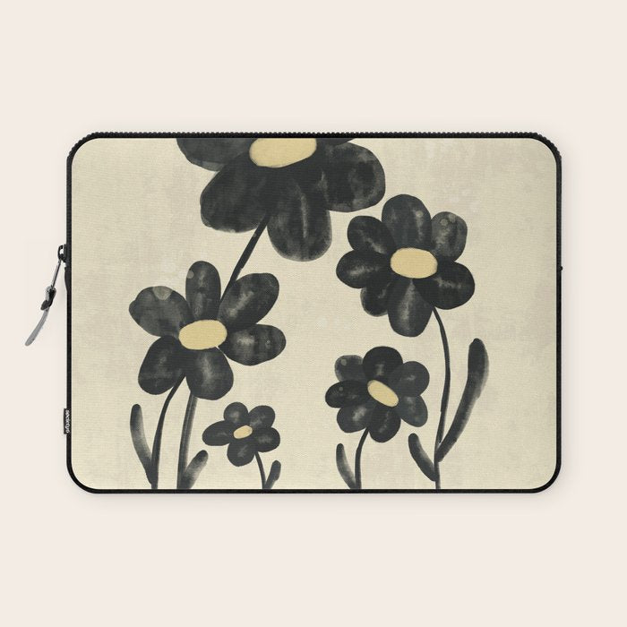 Minimalist Black Flowers Laptop Sleeve Gallery Image 1