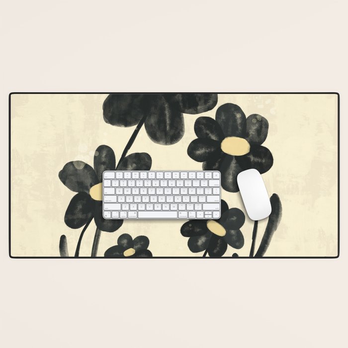 Minimalist Black Flowers Desk Mat Gallery Image 1