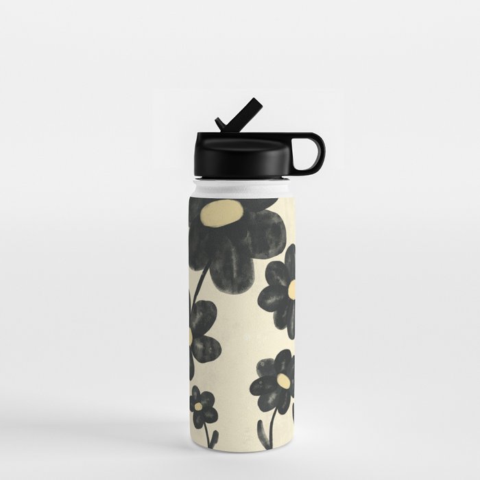 Minimalist Black Flowers Water Bottle Gallery Image 1