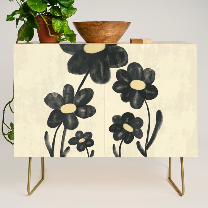 Minimalist Black Flowers Credenza Gallery Image 1