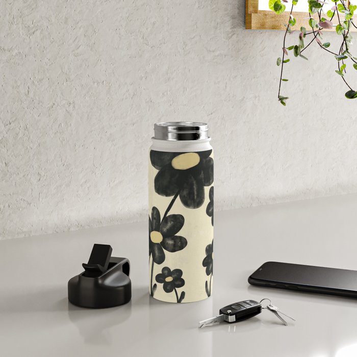 Minimalist Black Flowers Water Bottle Gallery Image 4