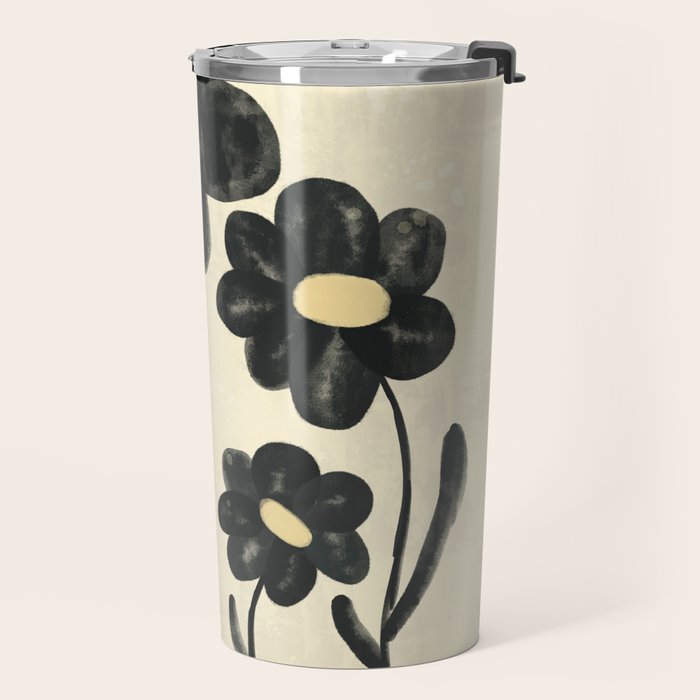 Minimalist Black Flowers Travel Mug Gallery Image 2