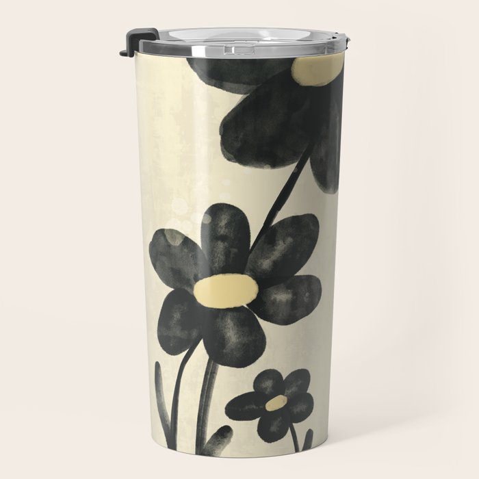 Minimalist Black Flowers Travel Mug Gallery Image 3